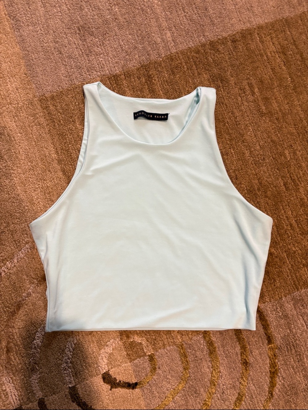 Light Aqua High-Neck Cropped Tank Top